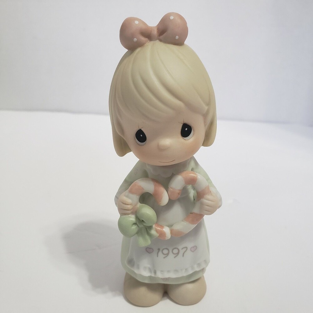 Precious Moments Porcelain Figurine Girl With Candy Canes Holiday 1997 Vintage